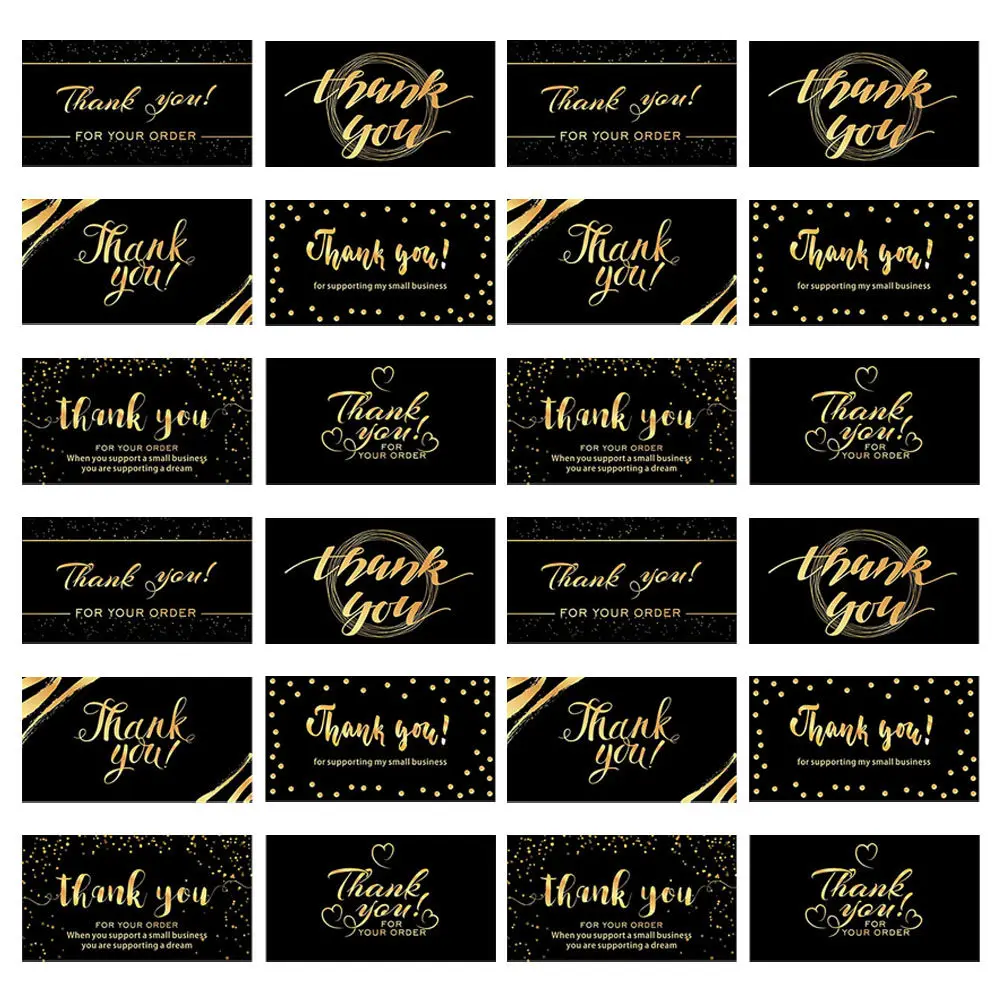 300Pcs Black Thank You Cards Elegant Blank Back Mini Size for Small Business Graduation Wedding Employees Order Appreciation