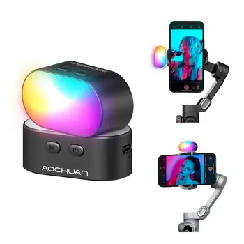 AOCHUAN RGB เติมแสงแม่เหล็กสําหรับ Gimbal LED การถ่ายภาพวิดีโอ 3 ความสว่างและ 7 สีปรับสําหรับโทรศัพท์ Selfie Live