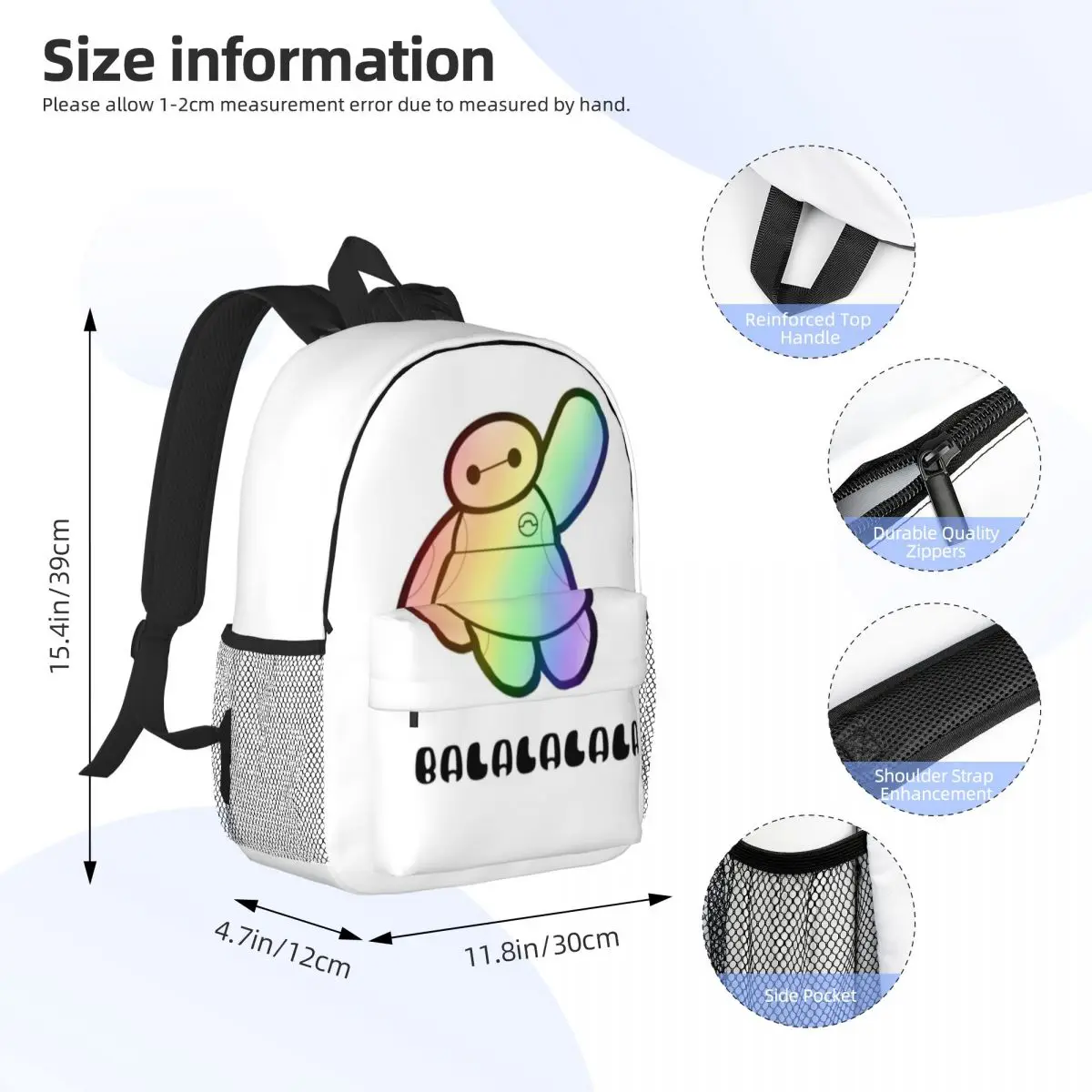 Mochila Big Hero 6 compacta de 15 polegadas – bolsa leve e elegante, perfeita para estudantes e viajantes