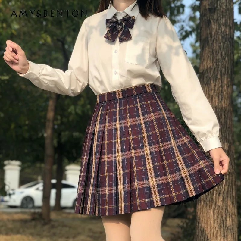 

2024 New Japanese Jk Uniform Casual Style Summer Red A Line Waist Thin Fashion Versatile Mini Plaid Skirt For Girls