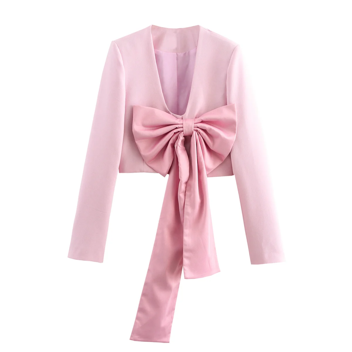 3D Big bow Pink Short Coat High Street Office Deep V-Neck Button Vestcoat Female chic vest 2024 New Fashion Tops