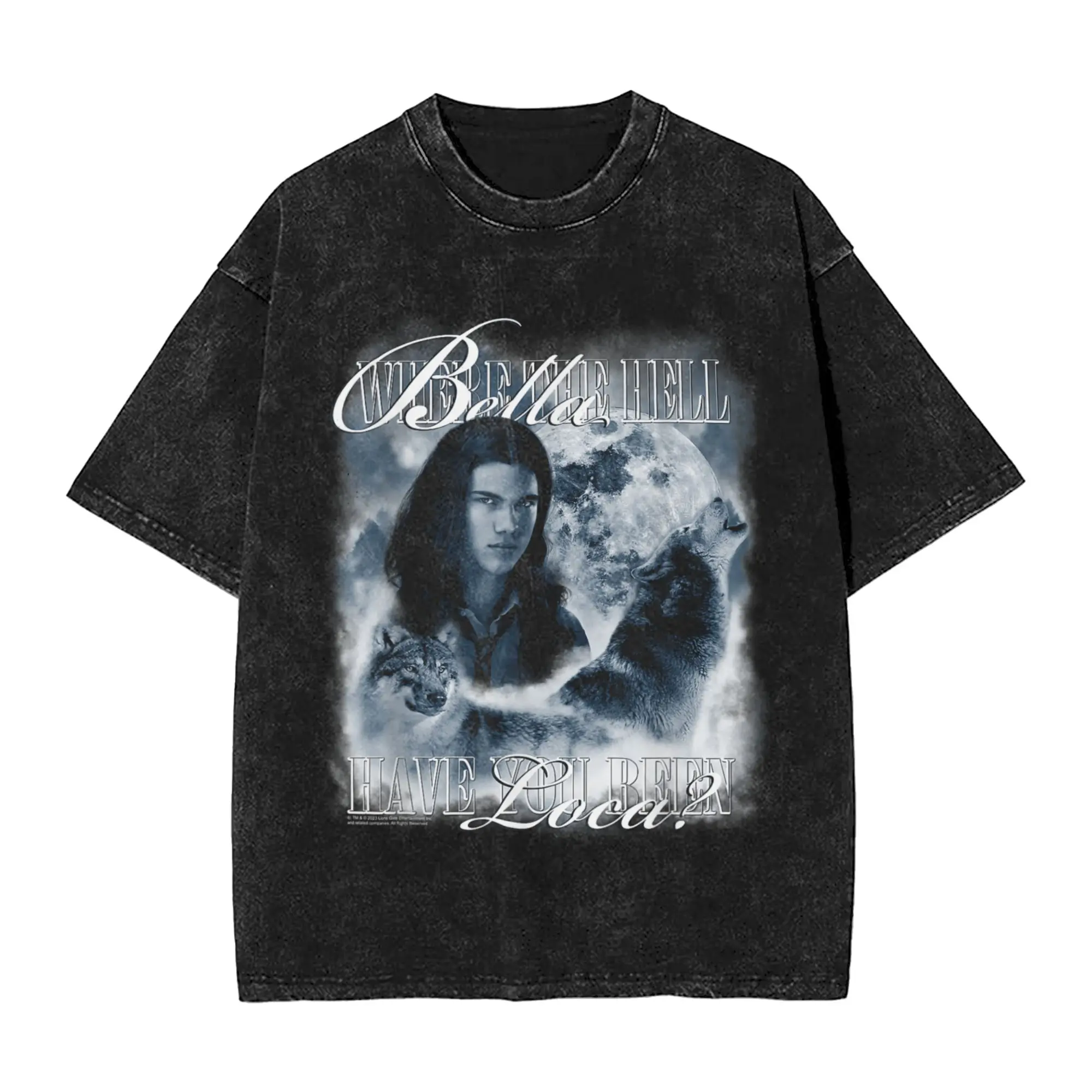 Twilight Saga Washed T Shirt Men  Retro Jacob Wolf Moon Loca Movie Cotton T Shirts Beach O Neck Hipster Tee Shirt Clothing