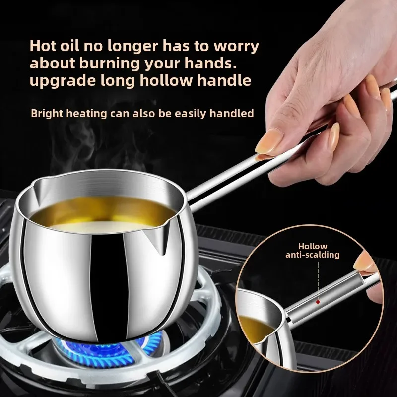 

Специальная маленькая кастрюля для заливки масла Clang, маленькая кастрюля из нержавеющей стали 316, горячая бытовая мини-разка масла с длинной ручкой