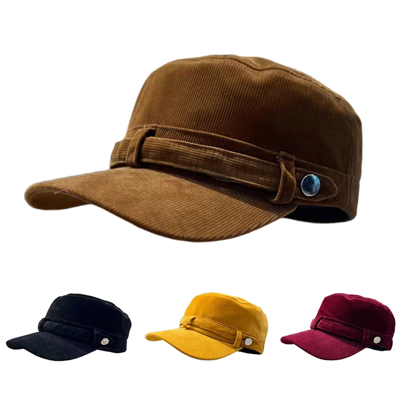 Vintage Casual Cord Flat Top Hut Einstellbare Militär Caps Frauen Männer Einfarbig Outdoor Sonnenhut Snapback Caps Vier Jahreszeiten