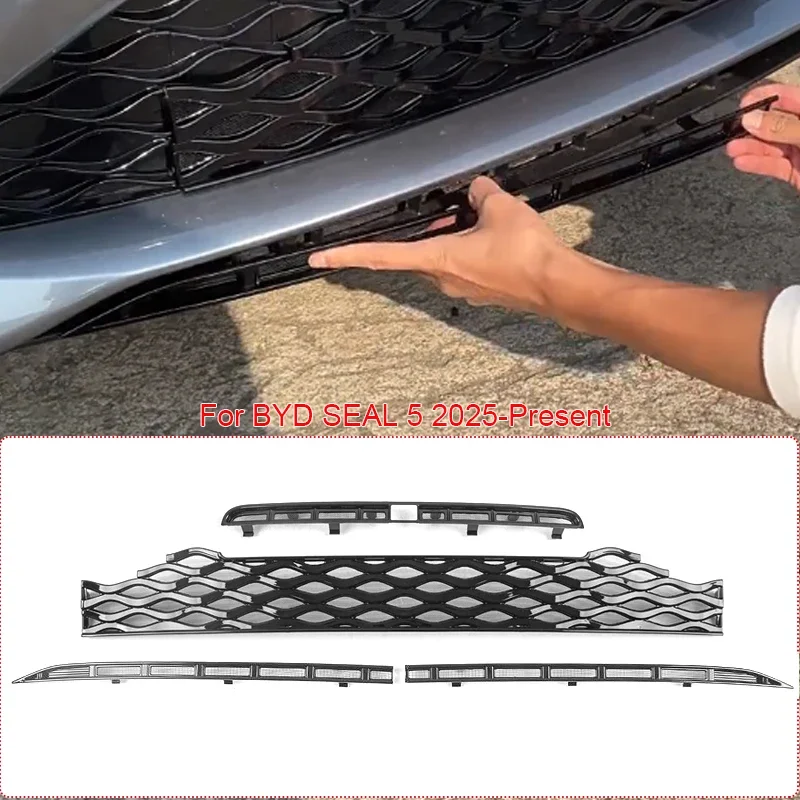 Car Modify Front Buckle Insect Proof Net Auto Front Bumper Center Intake Grille Cover Accessory For BYD SEAL 5 2025-Present