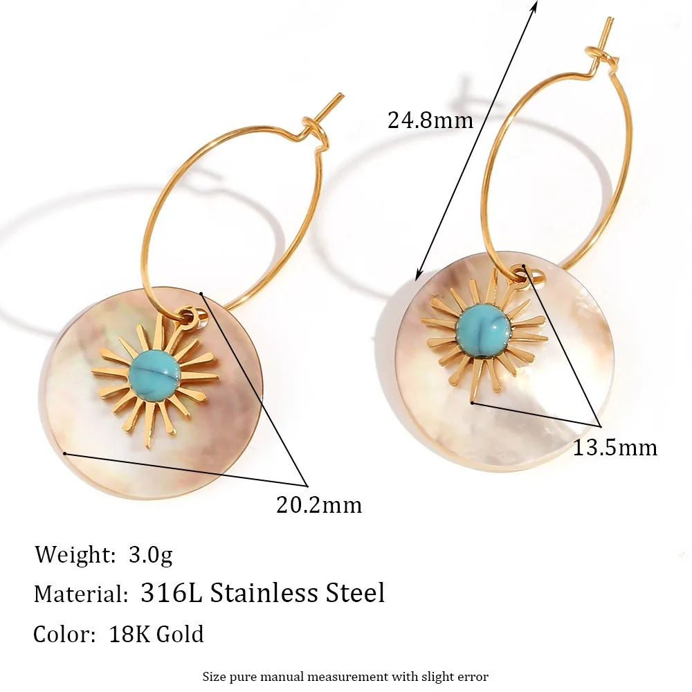 Hand Made Turquoise Jewelry Sunflower Shell Earring Gold Plated Stainless Steel Cheap Earrings Wholesale