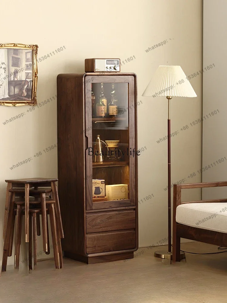 Customization North America Black Walnut Solid Wood TV Side Cabinet High and Low Sideboard Cabinet All Solid Wood Log North