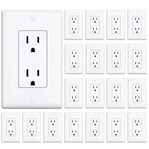 20-Pack White Electrical Outlet with Wall Plate, Self-Grounding, UL Listed, 15 Amp Non-Tamper-Resistant