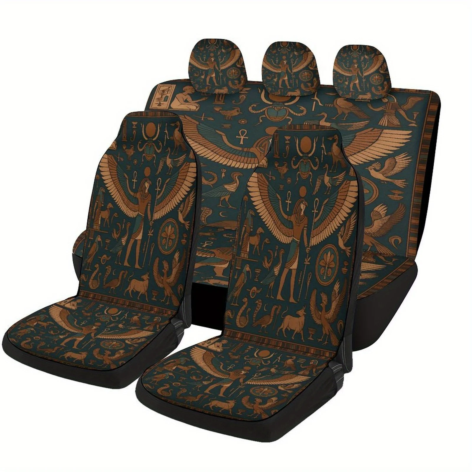 Egyptian Gods Art Themed Car Seat Cover Set For Most Cars, Trendy Novelty Car Seat Protector Covers Full Set, Universal Car Seat