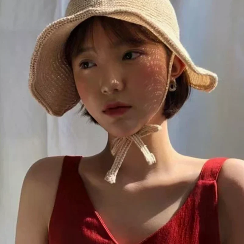 

Льняные соломенные шляпы в стиле регентства для женщин, солнцезащитные шляпы, пляжная кепка с бантом, большая шляпа-клош с широкими полями, уличная летняя шляпа