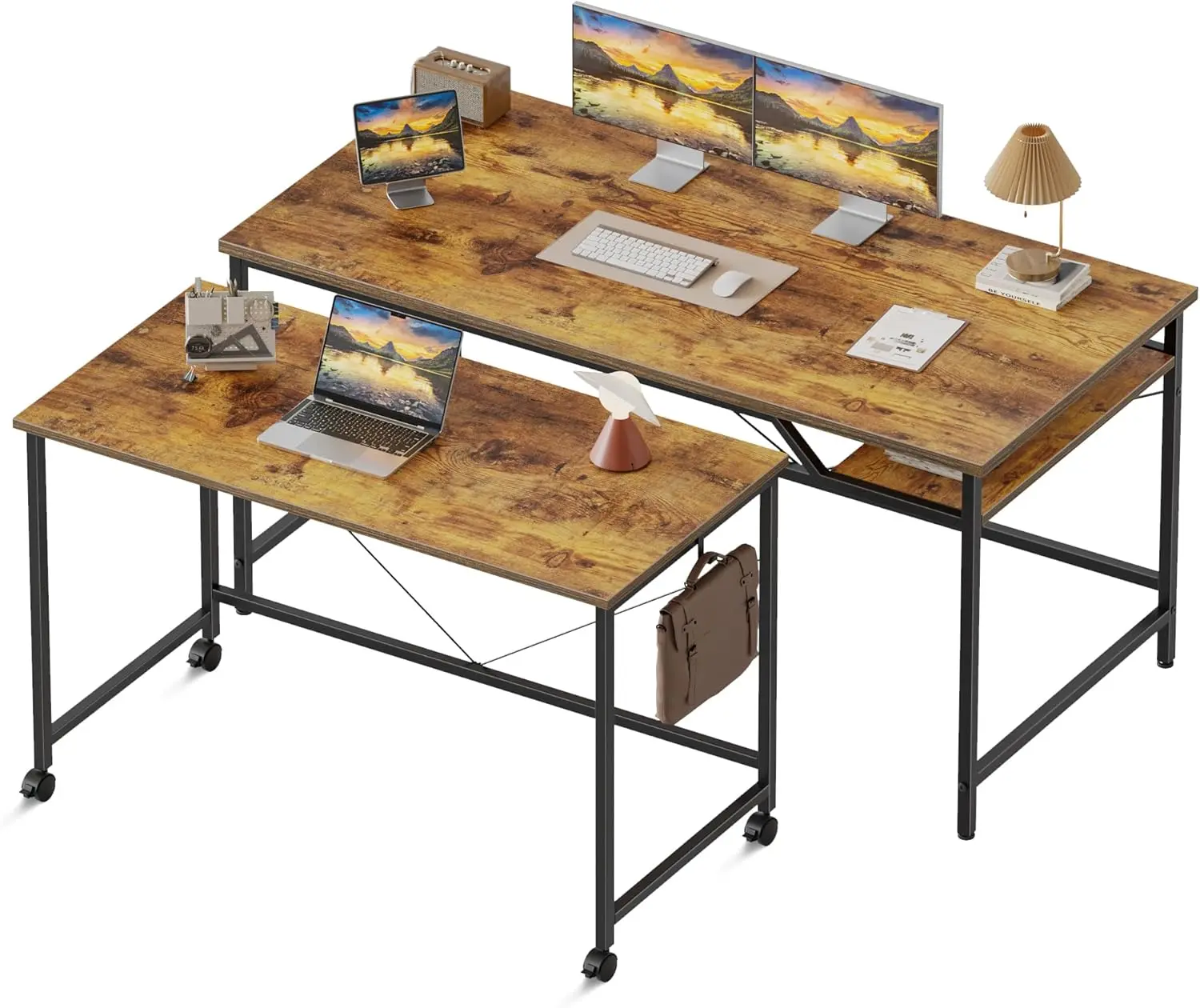 

Компьютерный стол 48 дюймов с полкой и регулируемыми ножками, офисный стол на колесиках 32 дюйма с крючком, решение для небольших помещений для домашнего офиса