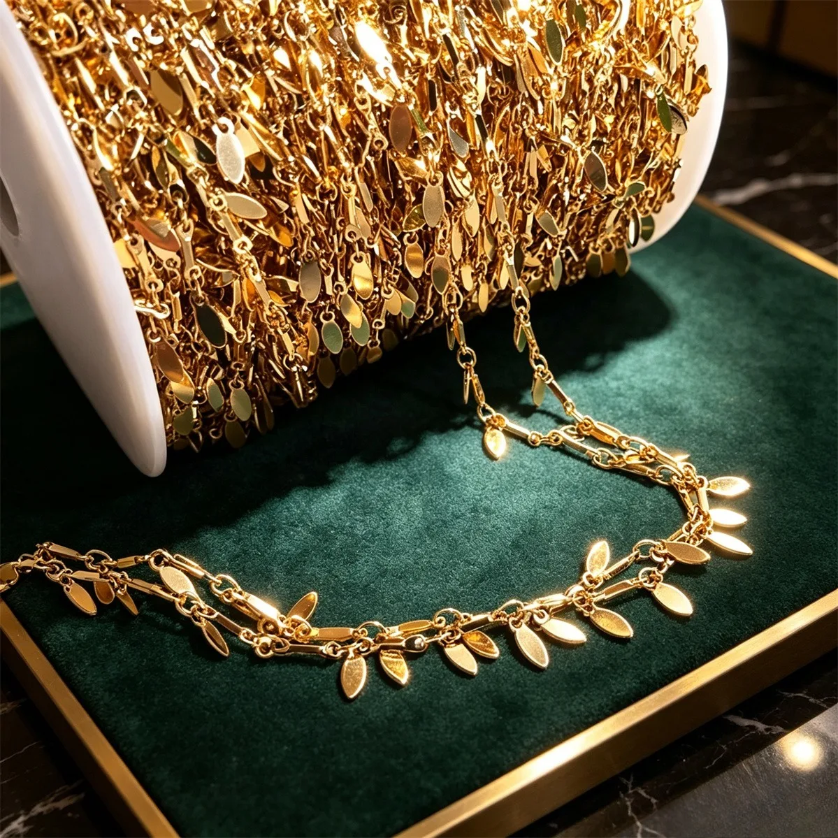 Gold Plated Water Drop Leaf Tassel Pendant Chain DIY Anklet Bracelet Jewelry Findings