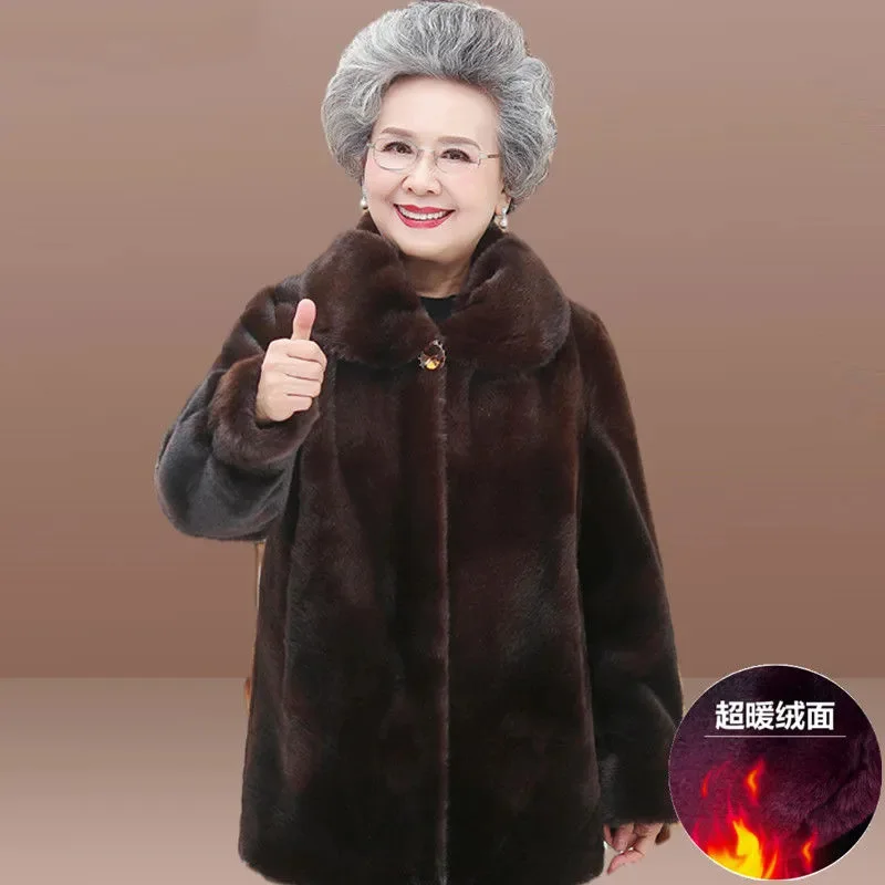 

Grandma's Mink Fur Coat Rich Women Winter Fur Jacket Large Size Thicken Warm Parka Middle-aged Elderly Mother Loose Overcoat 5XL