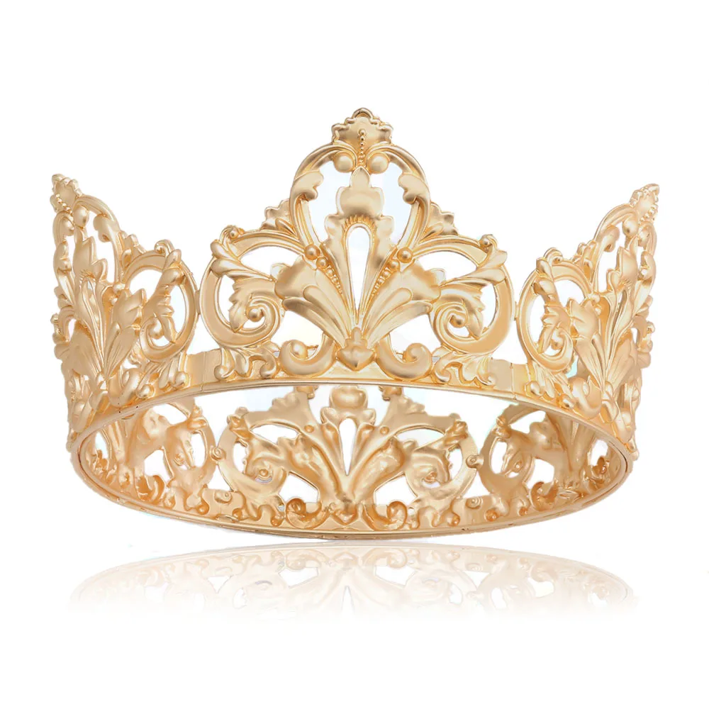 Tiaras doradas más grandes de 17cm para hombre, coronas redondas de rey real, coronas medievales góticas, disfraz de fiesta, accesorios para el cabello de Príncipe