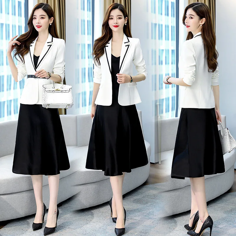 YASUGUOJI Elegant Belt Blazer Dress Suits for Office Lady 2022 Spring Slim Cascading Ruffle Sleeveless Dress 2 Piece Set Women