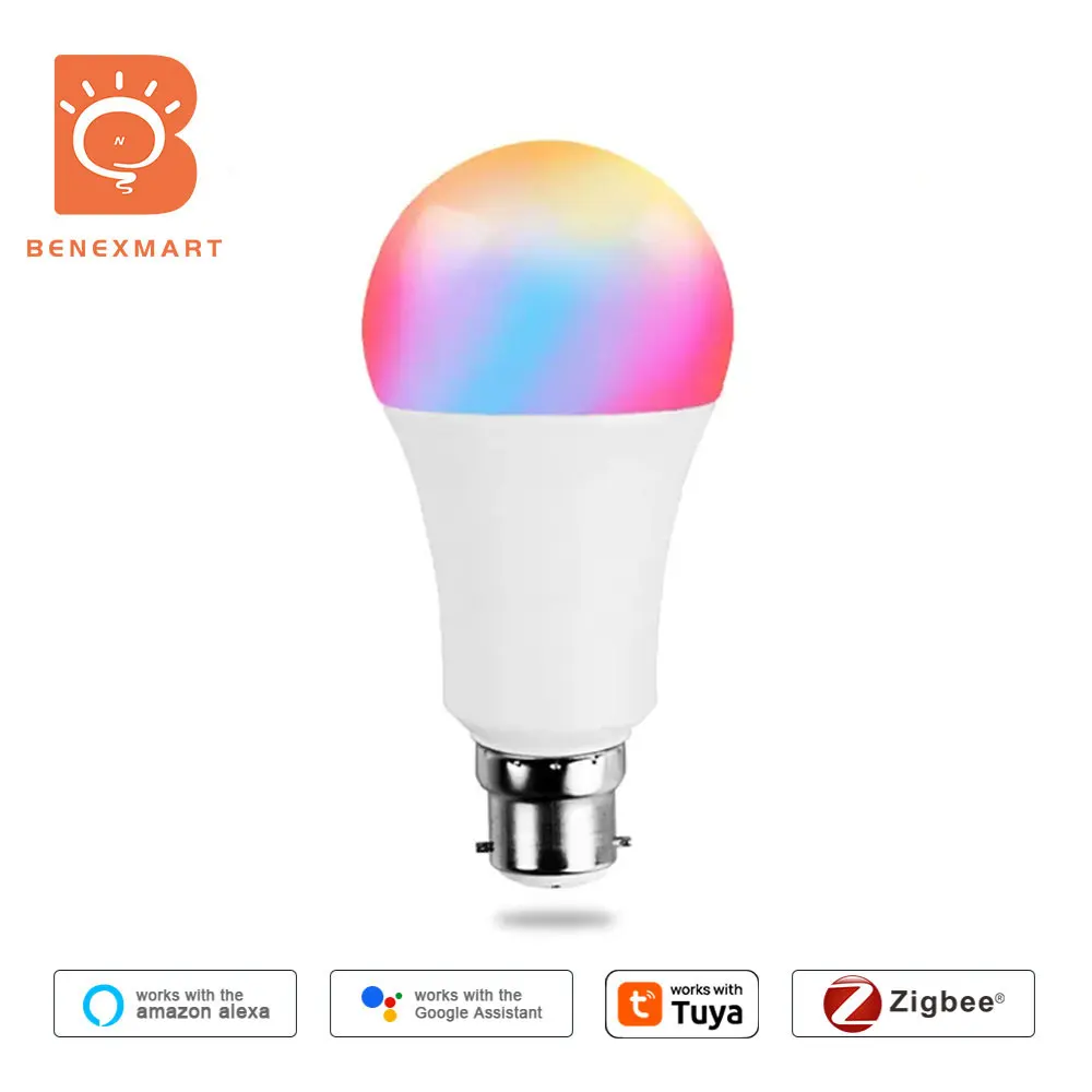 Benexmart B22 Zigbee Smart LED Light Bulb RGB+CW Spotlighting 7W Dimmable Lamp Work with Tuya Alexa Google Home Smartthings