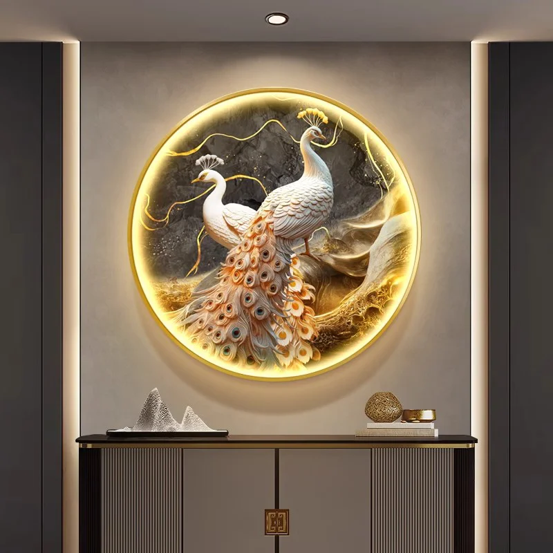 Peacock decorative painting for the entrance hallway light painting for the living room round hanging painting for the dining
