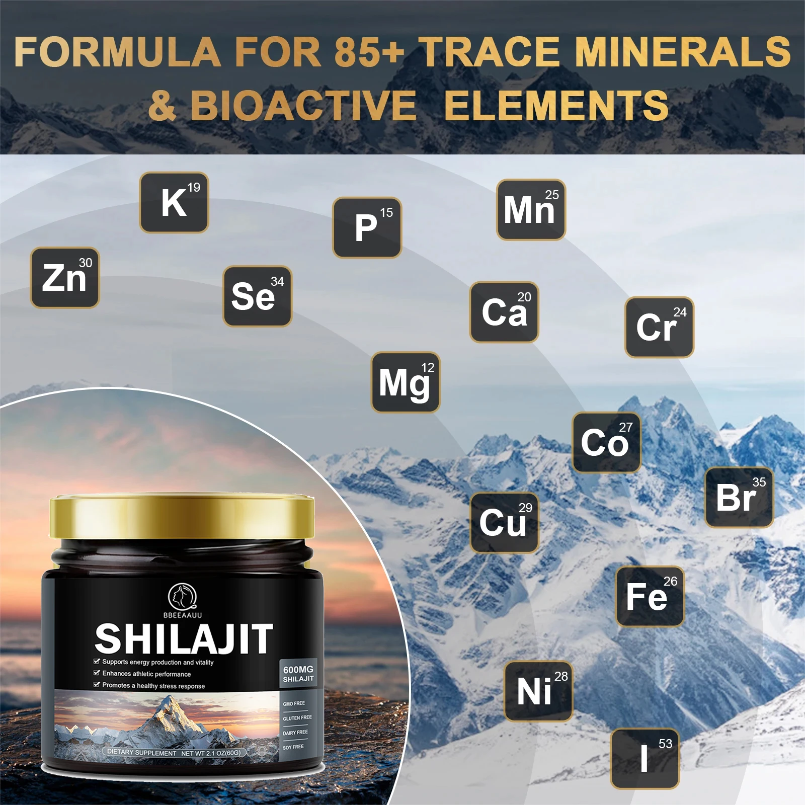 BEEAAUU Suplementos Minerais para Saúde Imunológica, Saúde Física Geral, Shilajit Natural, Bebida de Resina Original, Metabolismo, 600mg