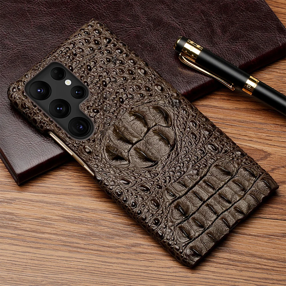 Luxury 3D Head Crocodile Pattern Leather Phone Case for Samsung Galaxy S26 S22 S23 S24 S25 Ultra Plus Note 20 A55 A57 Back Cover