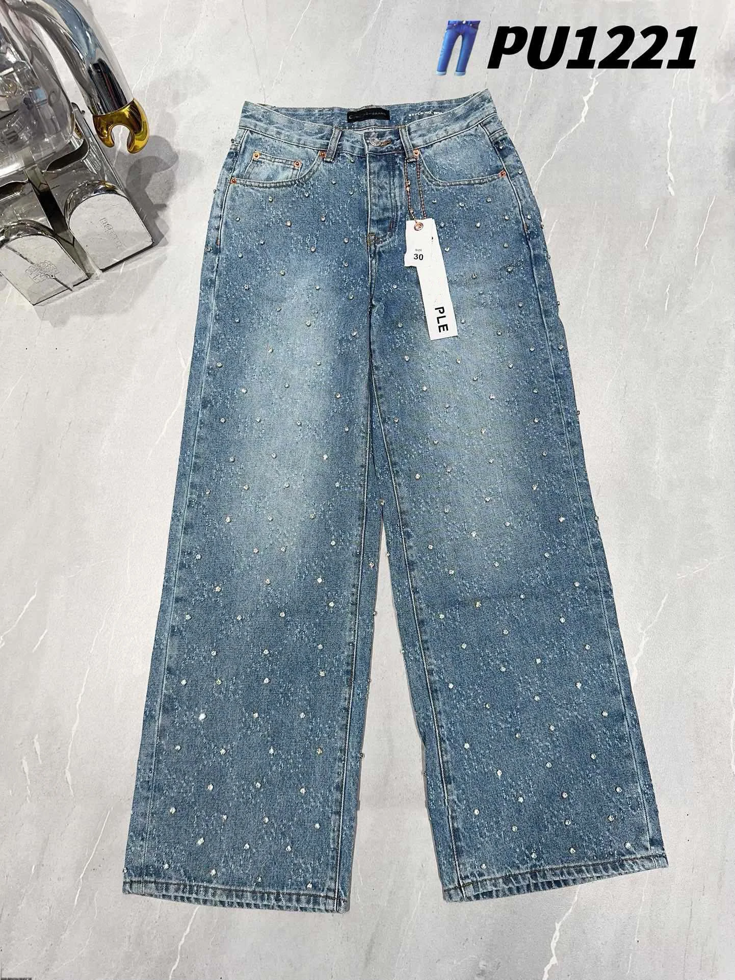 Heavy Weight Blue Diamonds Men's Baggy Pants American Streetwear Rhinestones Wide Leg Denim Jeans