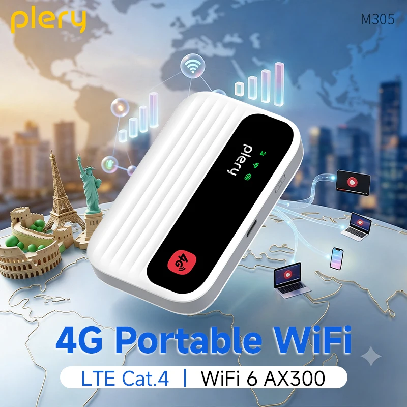 PLERY WiFi6 4G LTE Pocket Wifi Router Unlocked Mobile Hotspot with Sim Card Slot for Car Wireless Broadband Mifi Global Use