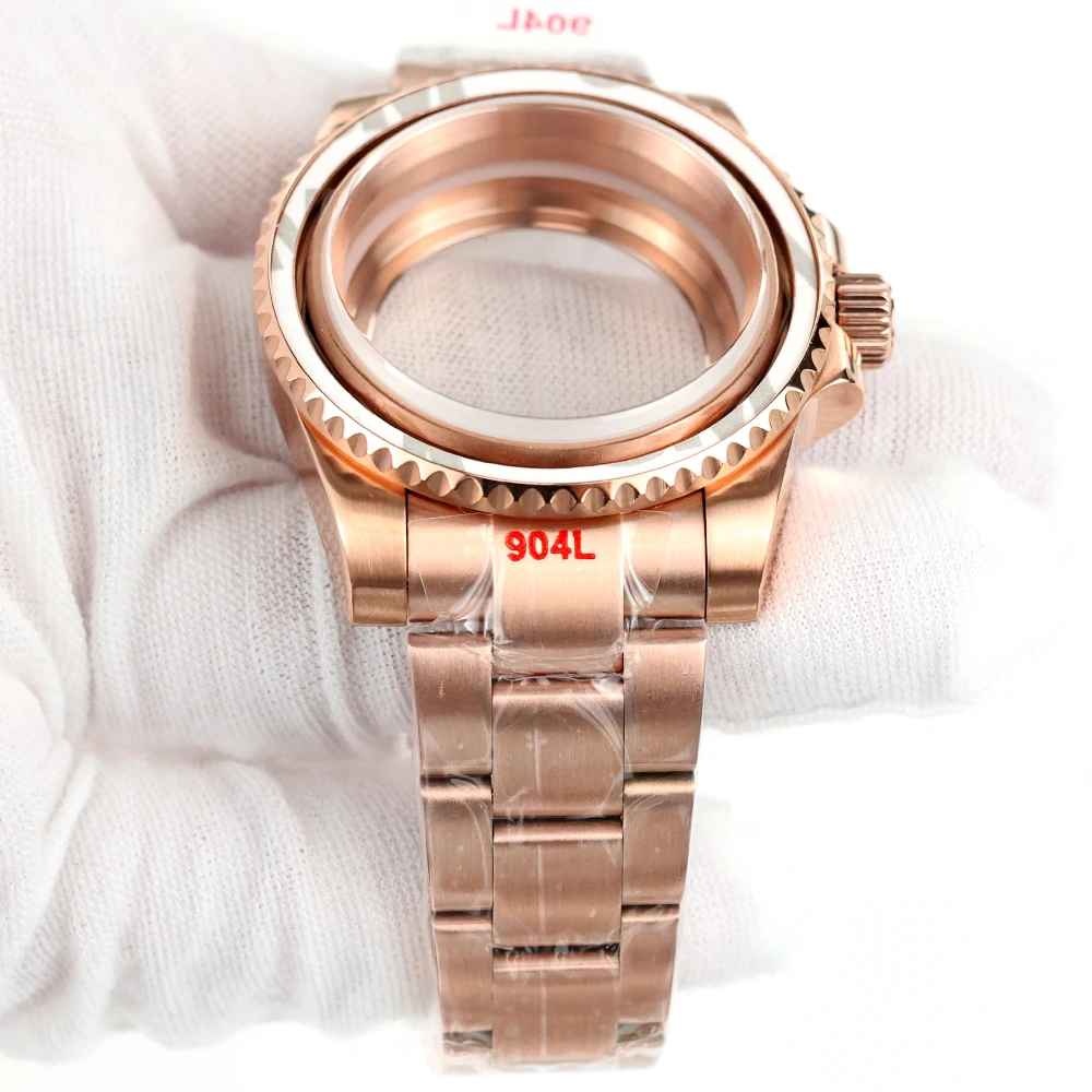 40MM Rose Gold Watch Case Waterproof Sapphire Glass For NH35 NH36 NH38 Movement GMT SUB Yacht-Master Case Brushed Oyster Strap