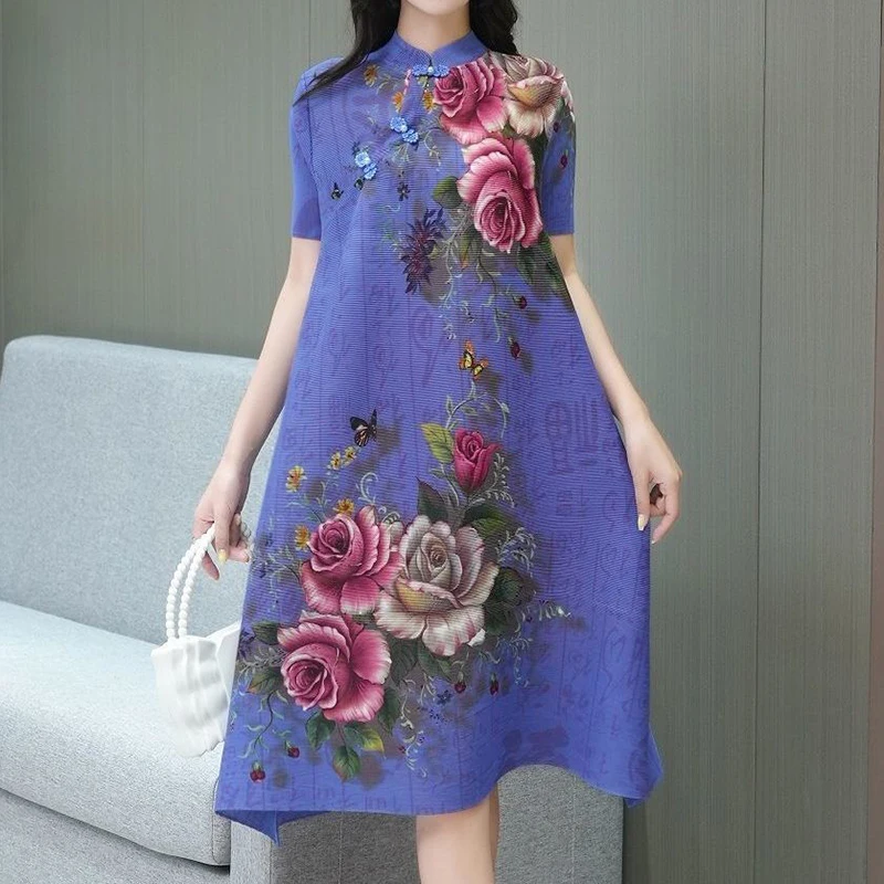 

Wrinkle Retro Improved Qipao Dress 2024 Summer New Fashion Peony Large Mom's Dress dress for women