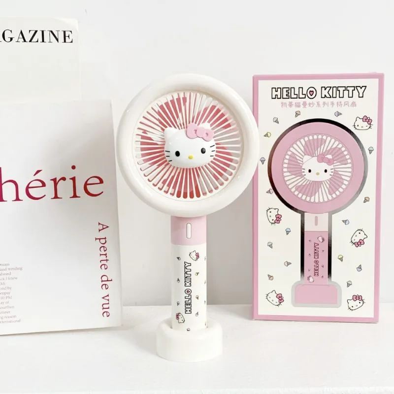 

Милый портативный мини-вентилятор Sanrio, ручной и настольный, двойного назначения, розовый, в девичьем стиле, с сердечками, бесшумный, Hello Kitty, Kuromi, перезаряжаемый, маленький вентилятор