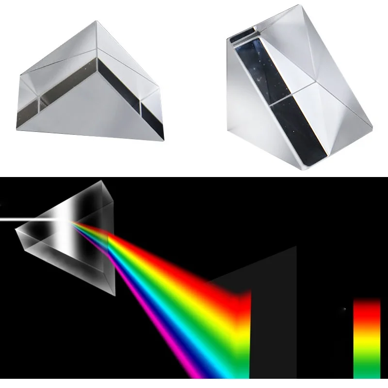 Triangular Prism Optical Glass Triple Physics Refractor Teaching Light Spectrum Educational Teaching 30x30x50mm Children Student