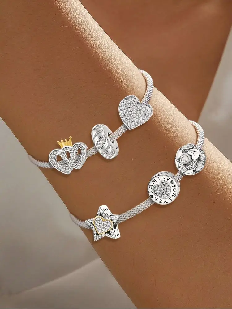 925 Sterling Silver Sweet Romantic Star Love Heart Zircon Bead Diy Bracelet Bangle Making Gift Of High Quality Fine Jewelry