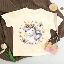 Personalized Unicorn with Name Kids Shirt Custom Child T-shirt Boys Girls Retro Short Sleeve Tshirt Tops Toddler Summer Clothes