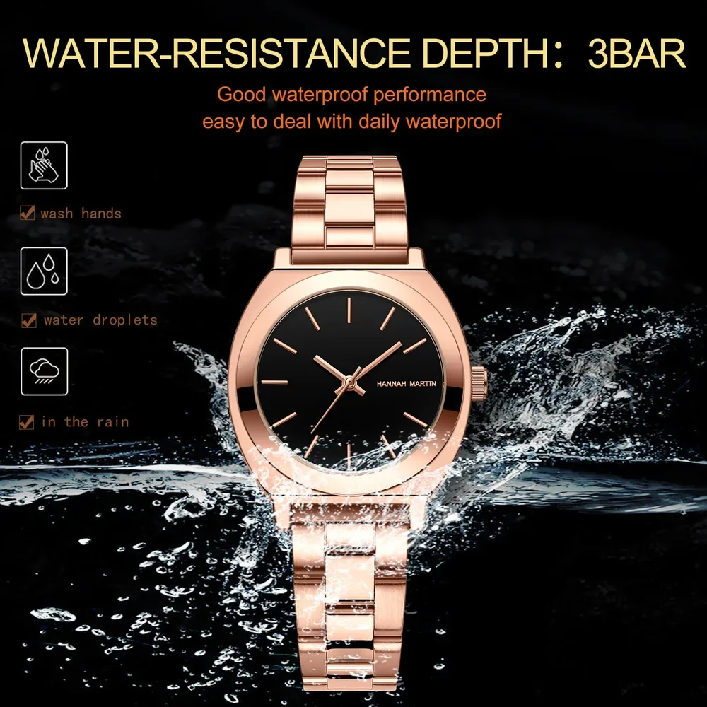 HANNAH MARTIN 1261 Watches for Women Wine Bucket Type Quartz Movement Waterproof Precision Steel Chain Women Watch Reloj Mujer