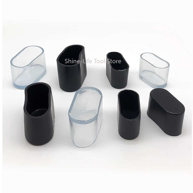 PVC Soft Rubber Black/Transparent Oval Anti Slip Table Chair Leg Cap 15x30mm~25x50mm Dust Cover Leveling Feet Round Bottom