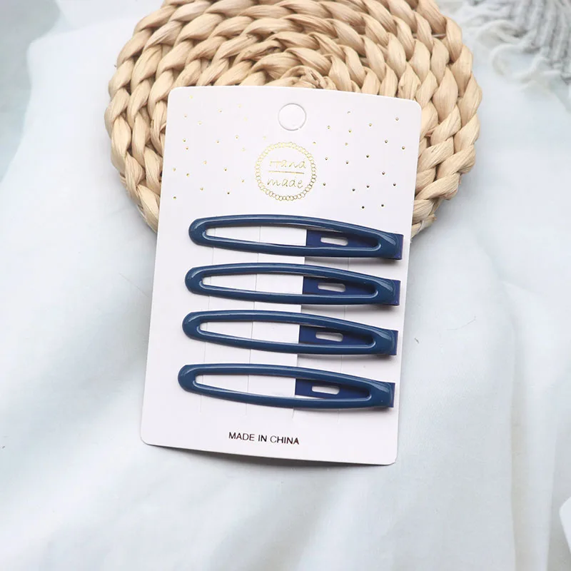 4 Stücke Schwarz Saphir Blau Snap Pea Haarspangen Einfache Haarspangen Styling Werkzeuge Mode Haarschmuck Kopfbedeckung – Detail 5