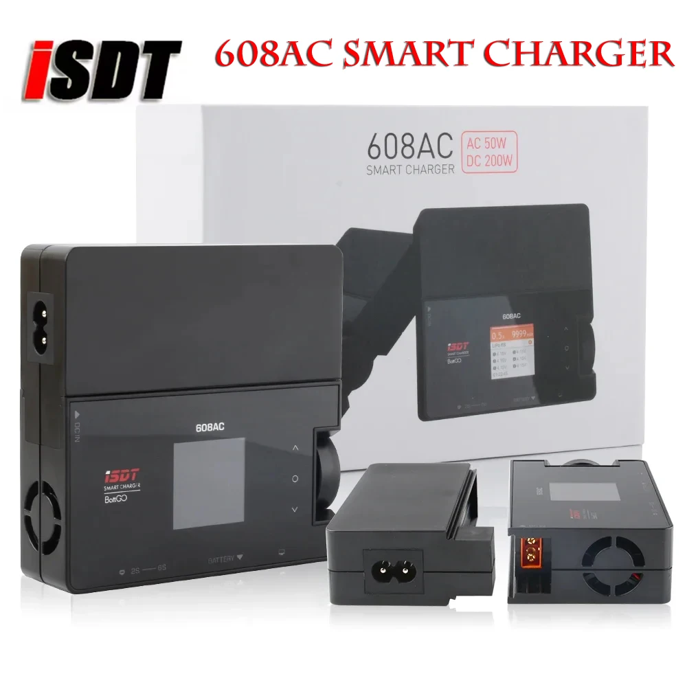 ISDT 608AC AC 50W DC 200W 8A 배터리 고속 충전기 및 방전기 (탈착식 전원 포함) RC FPV 레이싱 드론 RC 쿼드콥터용