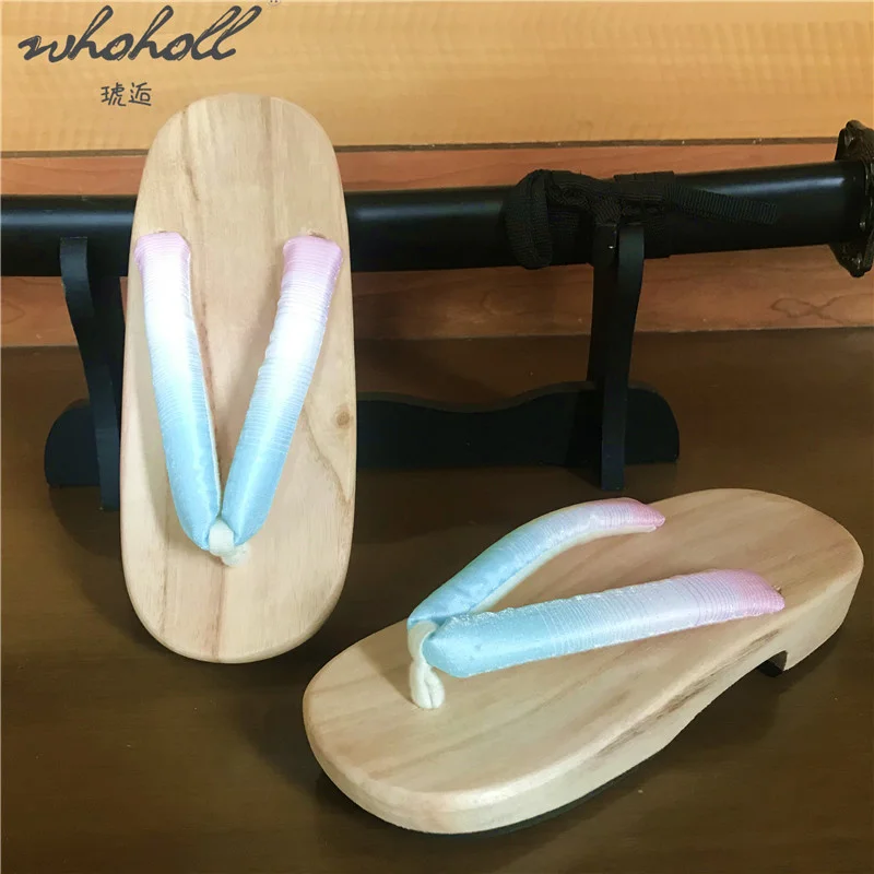 WHOHOLL Geta Summer Indoor Slippers For Women Japanese Wooden Geta Female Clogs Flip Flops Cosplay Costuems Shoes