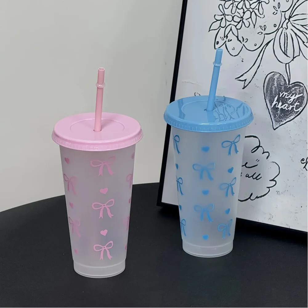 10/20/30 Pack 24oz Pink Bow Plastic Cups Tumblers, Reusable Cup, Iced Coffee Cup With Straw And Lid, Suitable Mother's Day, Dates, Birthday Parties, Outdoor Activities, Daily Use And Camping Summer Drink Cup Valentine's Day,, Mother's Day, Halloween