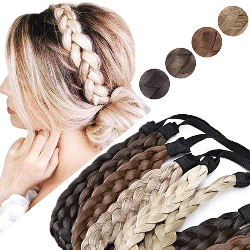 Fashion Synthetic Braided Headband Twist Elastic Hair Headband With Adjustable Belt Braiding Hair Accessories Plaited Hairpiece