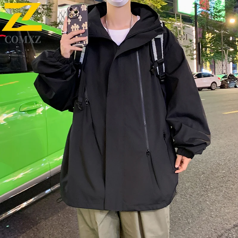 

2025 Men's Windproof Waterproof Jacket Autumn New Trendy MultiZip Outdoor Windbreaker Coats Retro Streetwear Hiking Outerwear