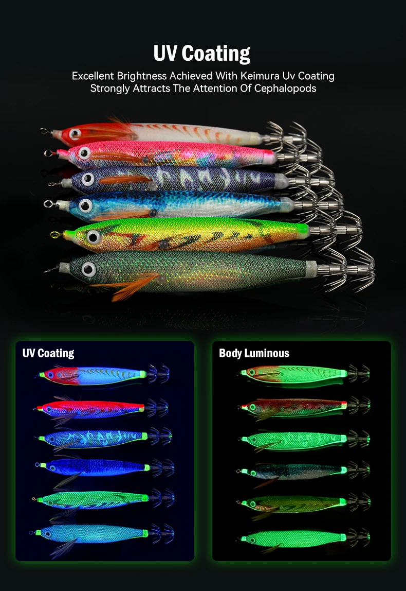 Leydun Usopp EGI Leuchtende & UV-Squid-Jigs, Garnelen-Tintenfisch-BKK-Haken, 110mm, 6er-Set, Angelköder für Oktopus, Tintenfisch, Garnelen – Detail 3