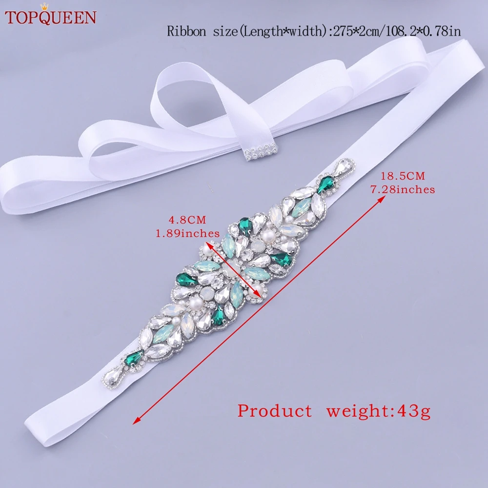 Topqueen S443 Luxe Groene Strass Bruids Riem Kralen Voor Formele Avondjurken Custom Diamond Decoratieve Sash Handgemaakte