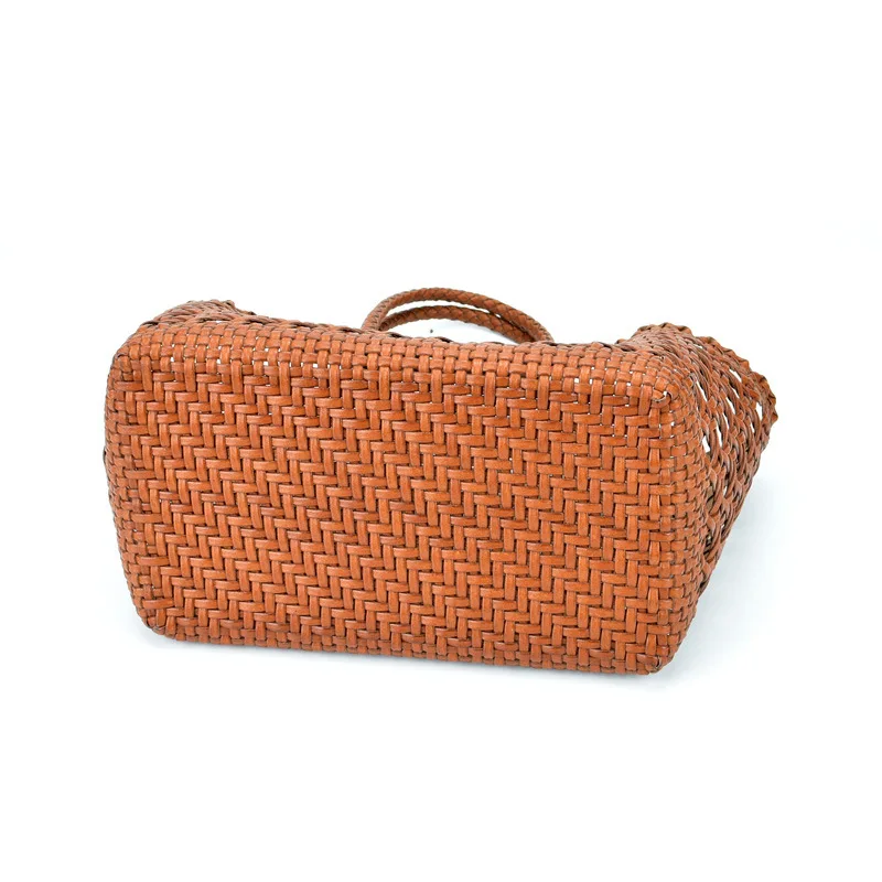 Japan and South Korea Beach Bags Braided cowhide hollowed-out vegetable shopping basket bag