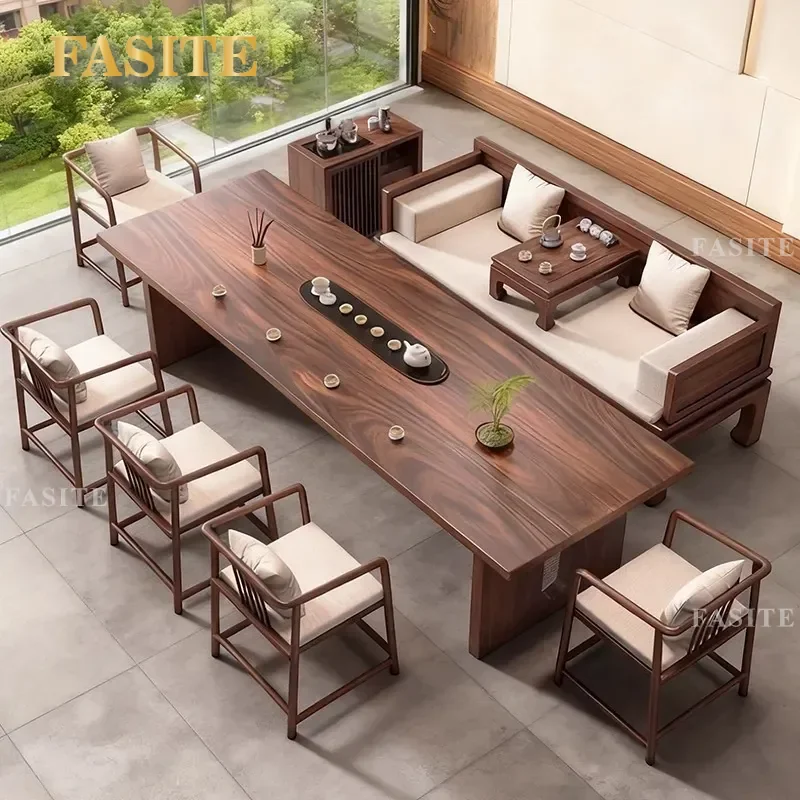 For Solid Wood Walnut Arhat Bed Tea Table Set Song Aesthetics Low Profile Coffee Desk for Office Tea House Home Living Room