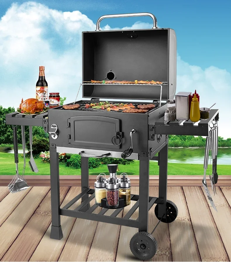 IT-7010 Outdoor Commercial Charcoal Rotisserie Rotating BBQ Grill Cast Iron Barbecue Bbq Charcoal Smokers Grill