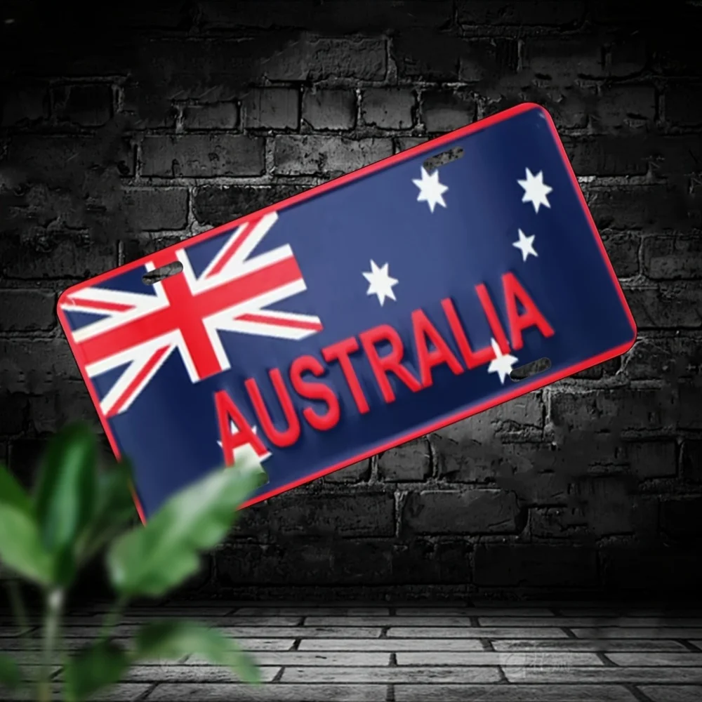 HD Aluminum Metal Sign, Australia Flag Vintage License Plate Style Wall Decor, Retro National Flag Star Design Tin Poster for Ho