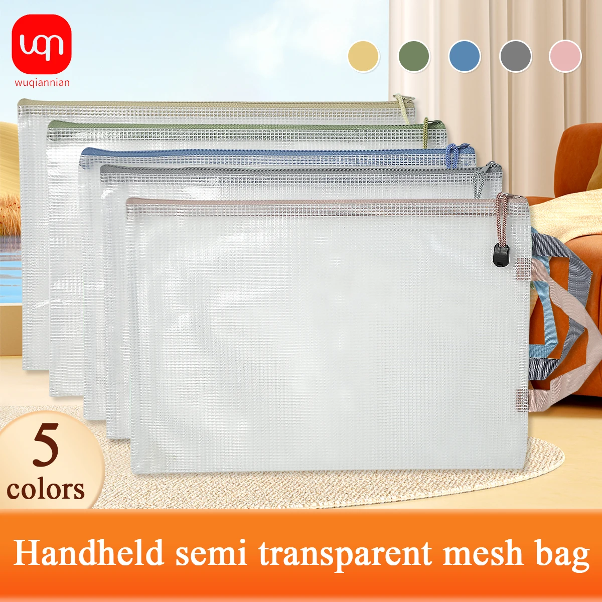 5 pezzi nuovo tipo borsa a griglia portatile borsa di stoccaggio A4 cartella in rete con cerniera cartella per strisce reattive trasparente di grande capacità ufficio