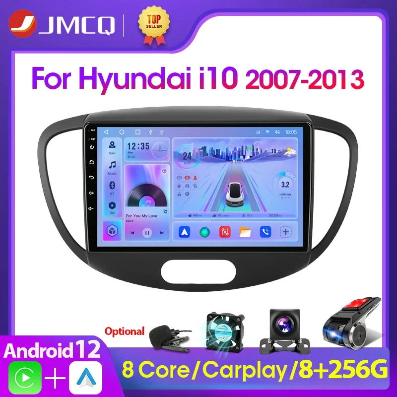 

Автомагнитола JMCQ 2 Din для Hyundai i10 2007 2008 2009 2010-2013, мультимедийный стерео плеер, Android 12, 4G, GPS-навигация, 2din Carplay