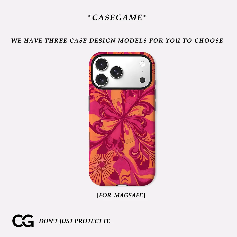 Casegame Matte Bumper für MagSafe Hülle für iPhone 17 16 15 Plus 13 Pro Max Stoßfeste Harte PC Orange-Rote Abstrakte Blumen-Abdeckung