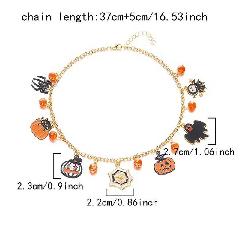 القوطية الشرير هالوين سلسلة معدنية قلادة للنساء الرجال Vintage العنكبوت الأسود الخفافيش اليقطين شبح الترقوة المختنق مهرجان مجوهرات