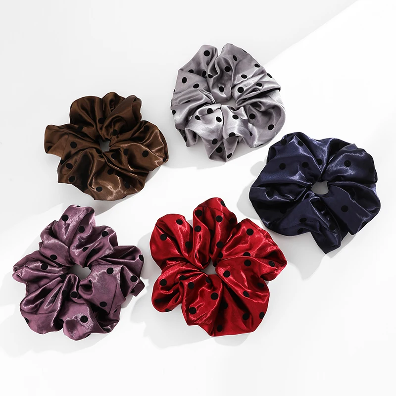 

Withyoo | Fashion Korea Dot Satin Scrunchies Women Grey Big Hair Bands Elastic Hair Tie Girls Ponytail Holder Hair Rope